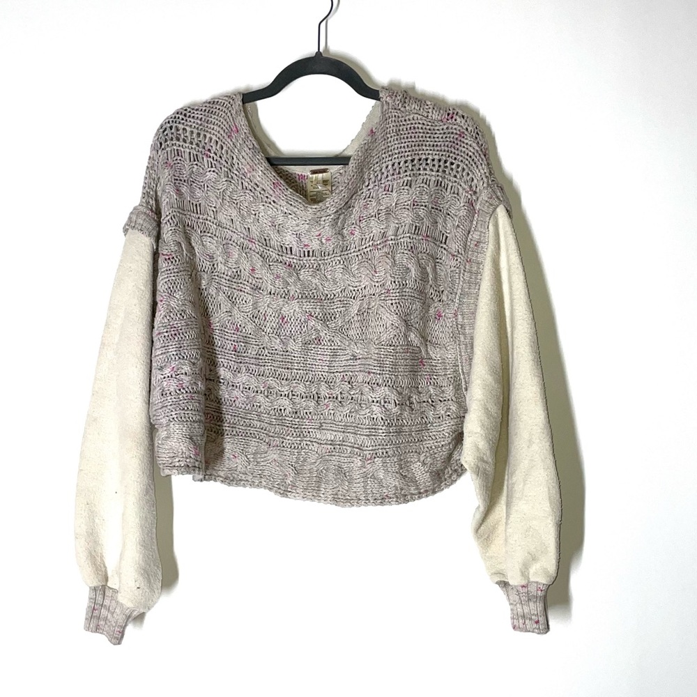 Free People Honey Cable Knit Mixed Media Pullover Sweater Size Medium - Picture 5 of 10